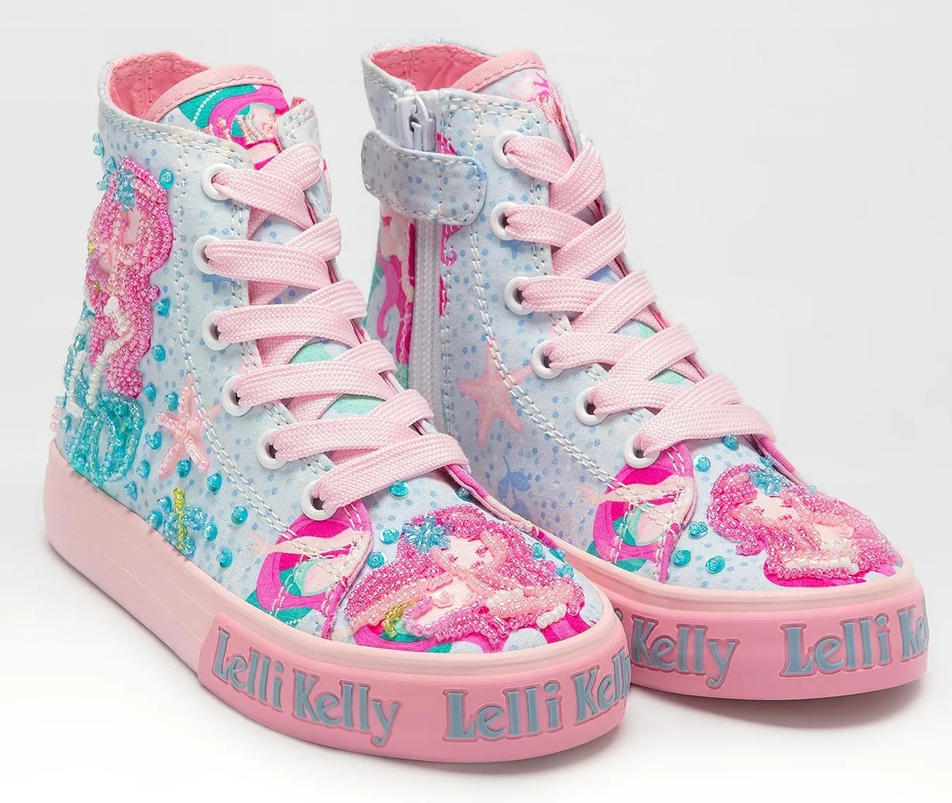 LELLI KELLY LK 3489 MERMAID CANVAS BOOTS HI-TOPS ROSA CELESTE