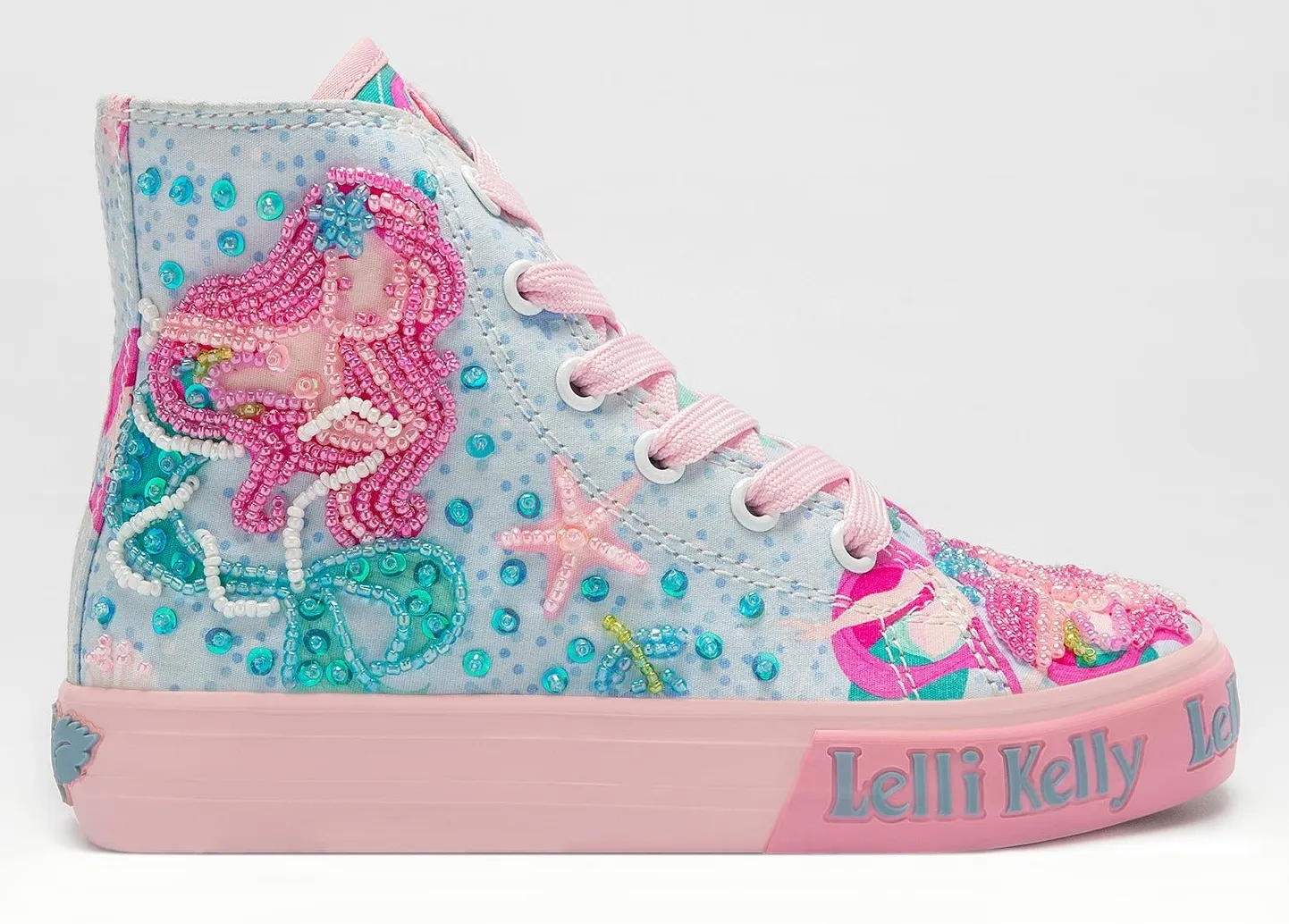 LELLI KELLY LK 3489 MERMAID CANVAS BOOTS HI-TOPS ROSA CELESTE