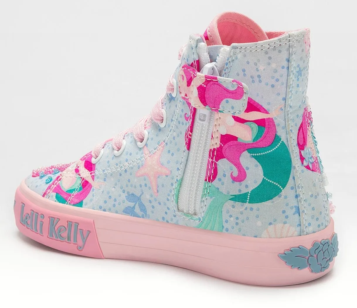 LELLI KELLY LK 3489 MERMAID CANVAS BOOTS HI-TOPS ROSA CELESTE