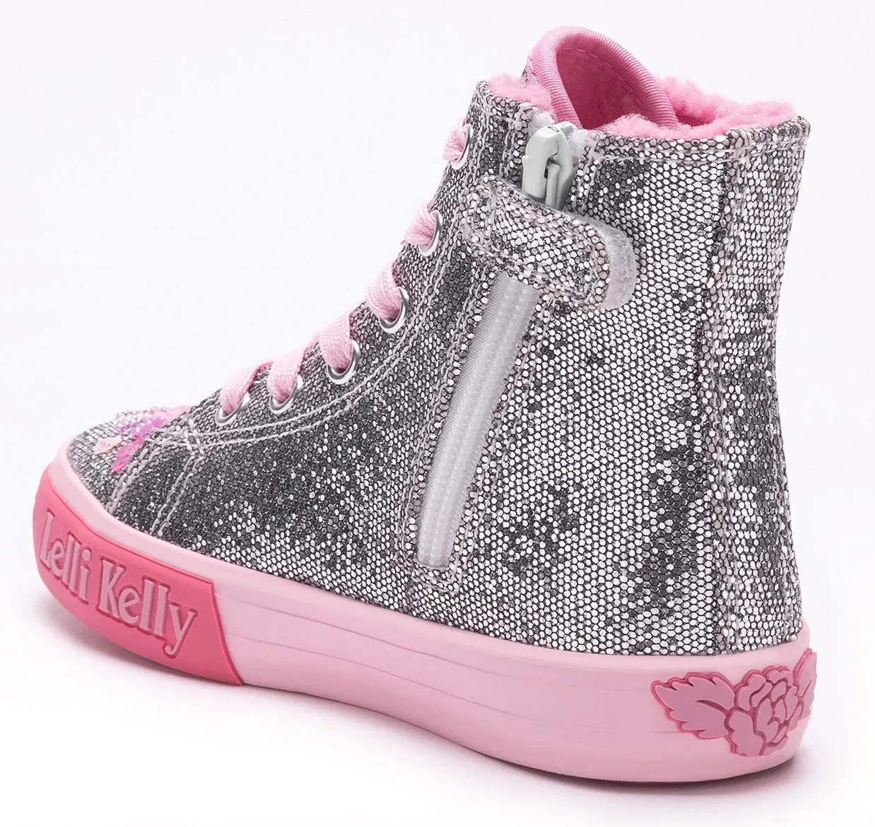 LELLI KELLY LK 3861 DAFNE PEWTER GLITTER FUR LINED HI-TOPS BOOTS