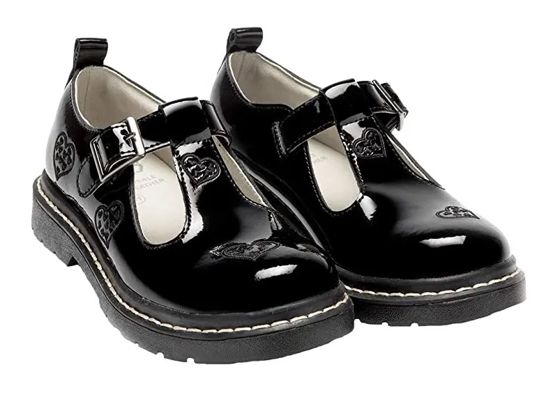 Lelli Kelly LK 8288 Heart Frankie T-Bar Black Patent Leather School Shoes F Fit