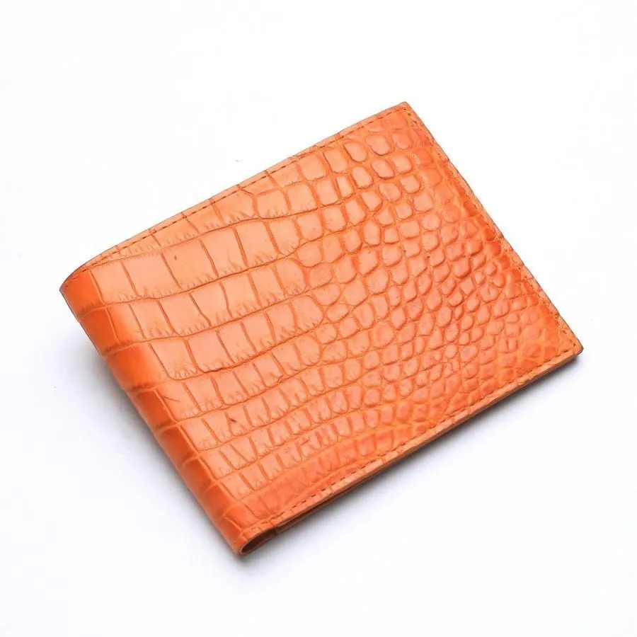 Light Brown Crocodile Stomach Skin Bifold Wallets