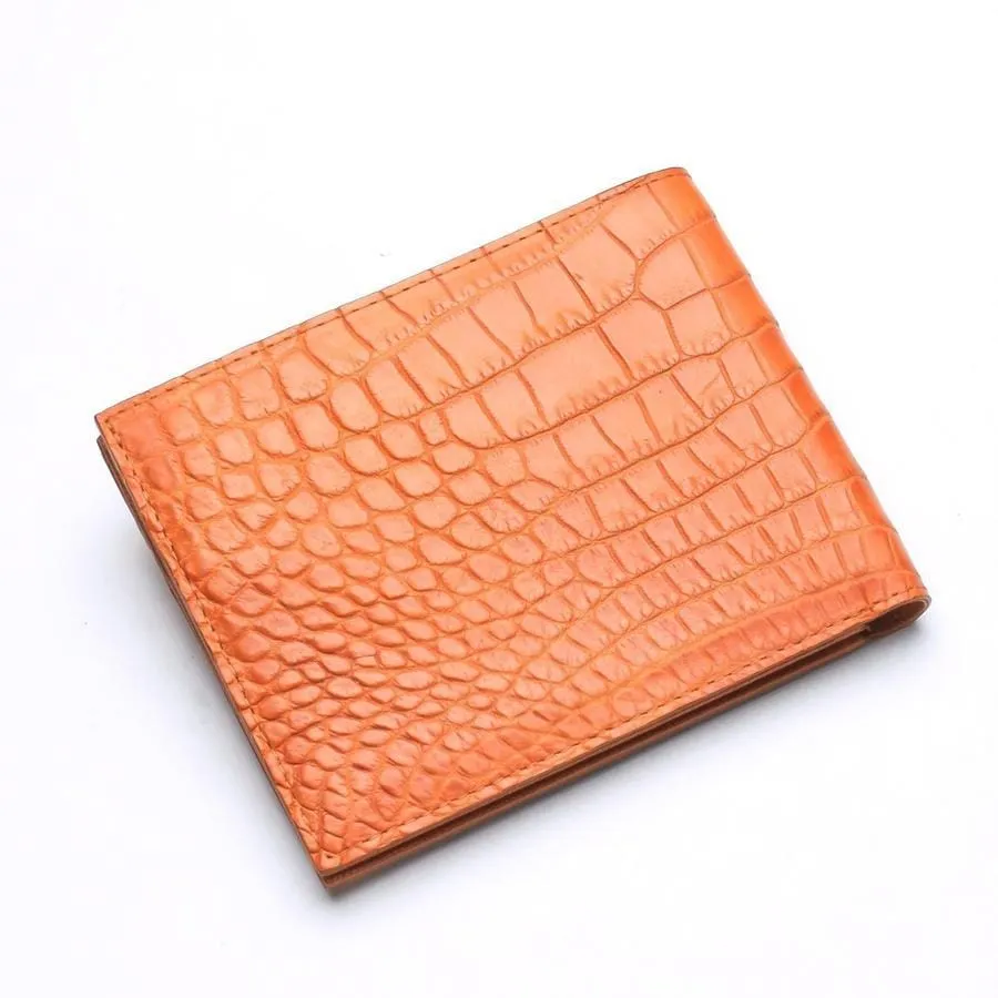 Light Brown Crocodile Stomach Skin Bifold Wallets