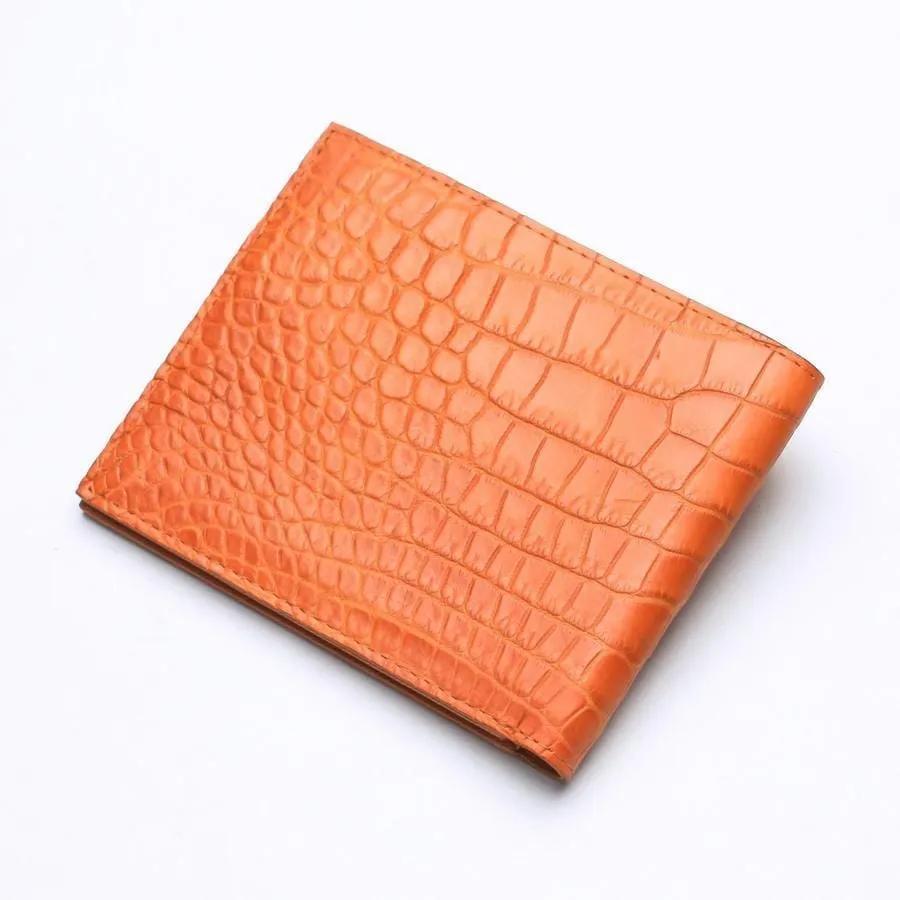 Light Brown Crocodile Stomach Skin Bifold Wallets