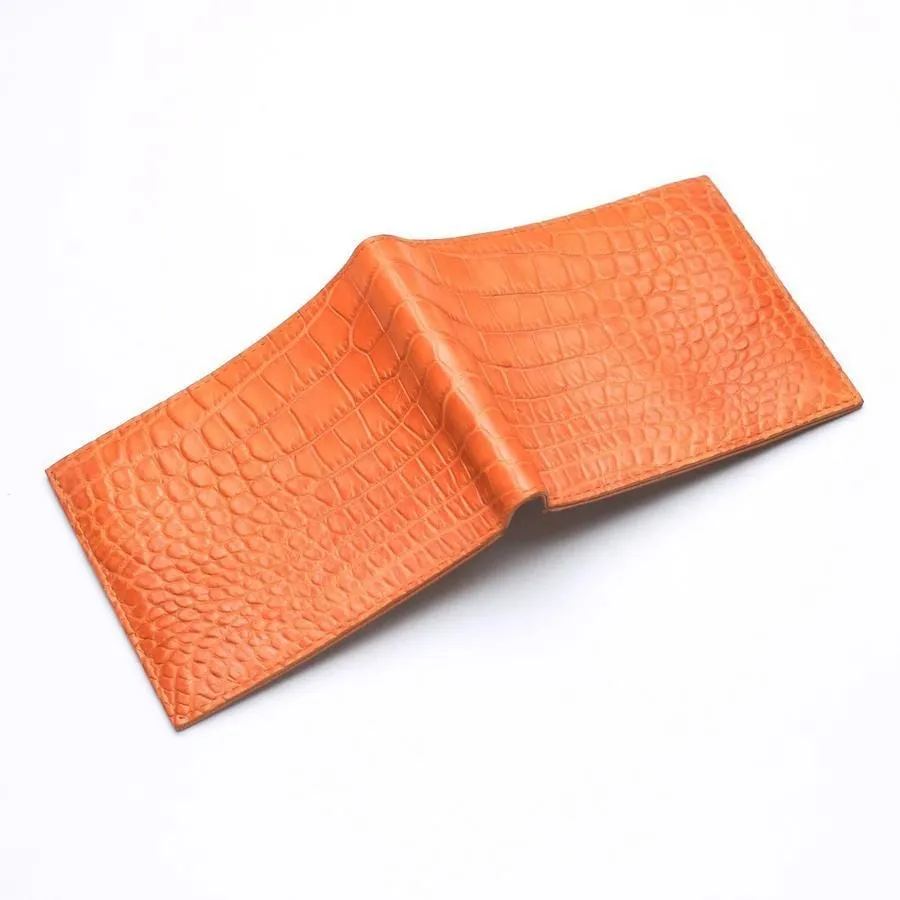 Light Brown Crocodile Stomach Skin Bifold Wallets