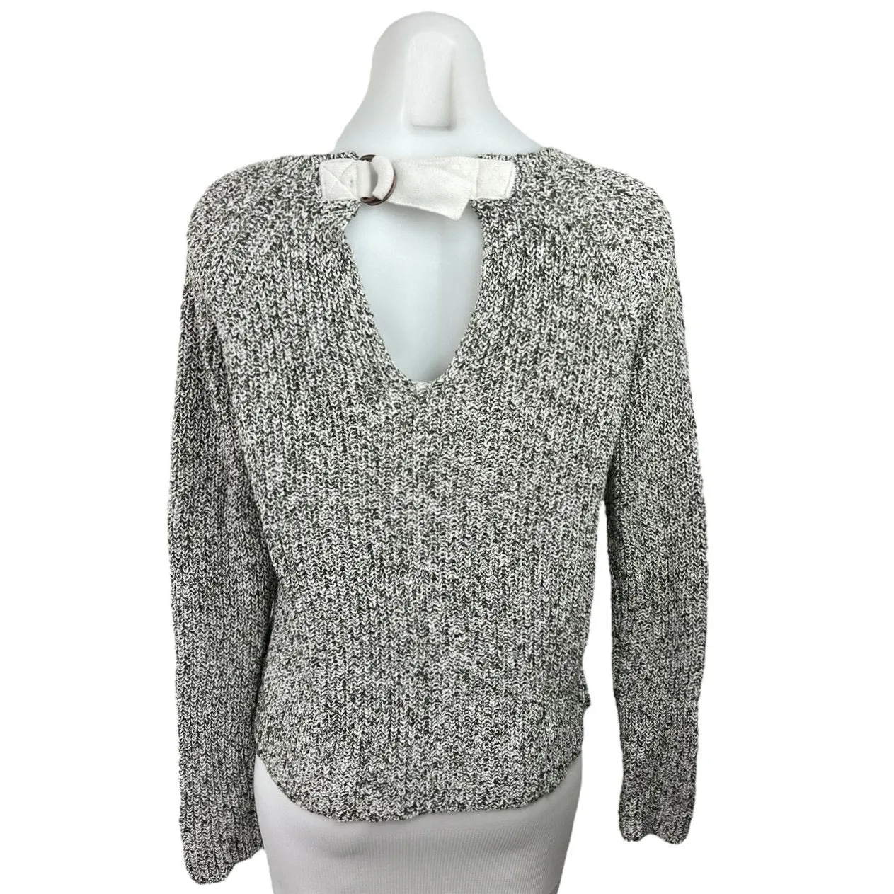 Lilla P Gray Chunky Knit Crewneck Back Keyhole Pullover Soft Sweater Top Size S