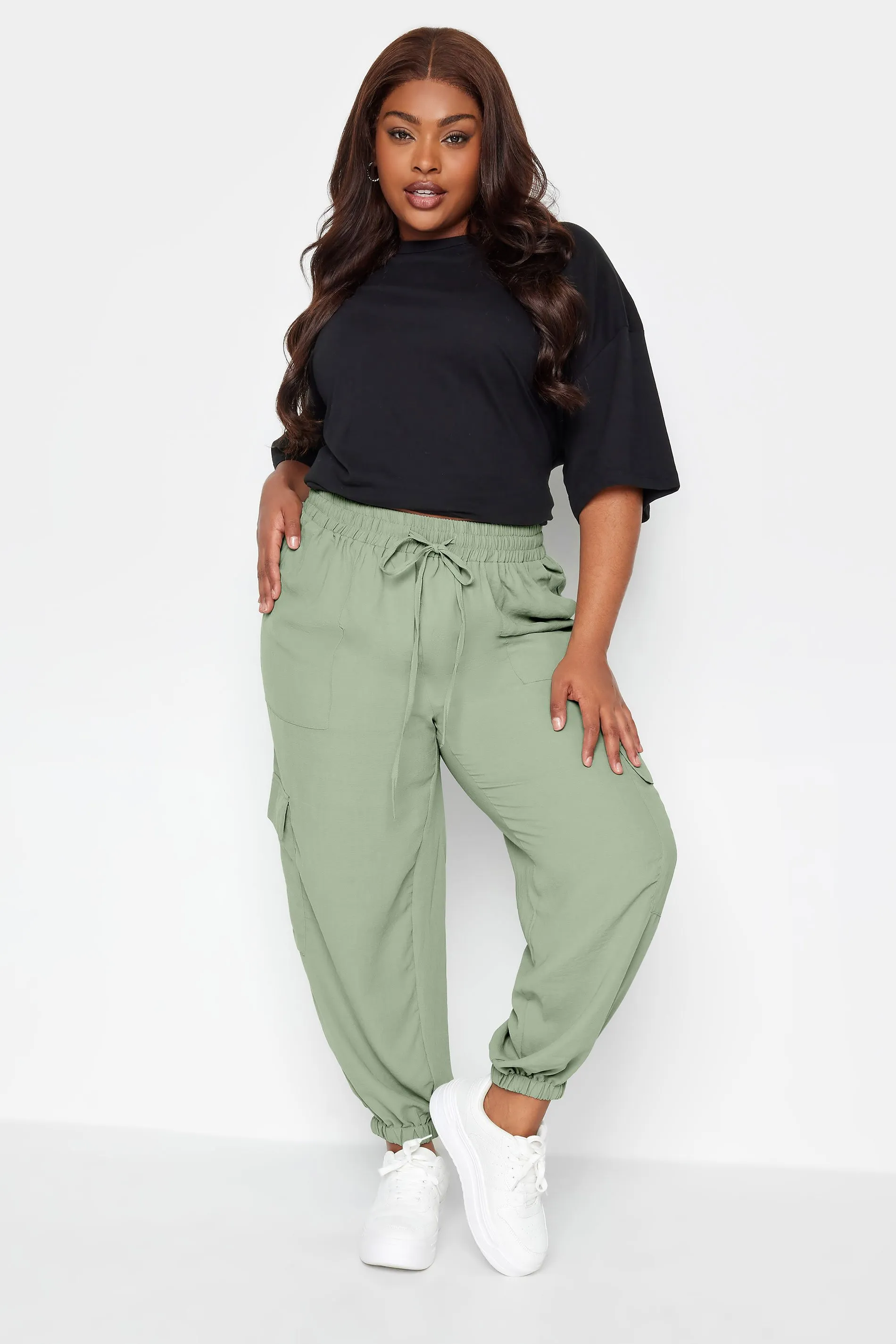 LIMITED COLLECTION Curve Khaki Green Cargo Pocket Trousers