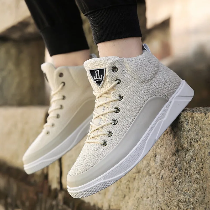 Linen high-top sneakers