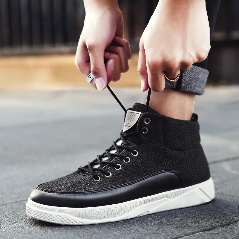 Linen high-top sneakers