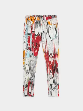 Low Rise Skinny Glitch Flamestitch Digital Print Jean, Multi