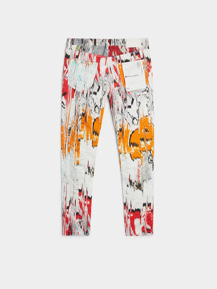 Low Rise Skinny Glitch Flamestitch Digital Print Jean, Multi