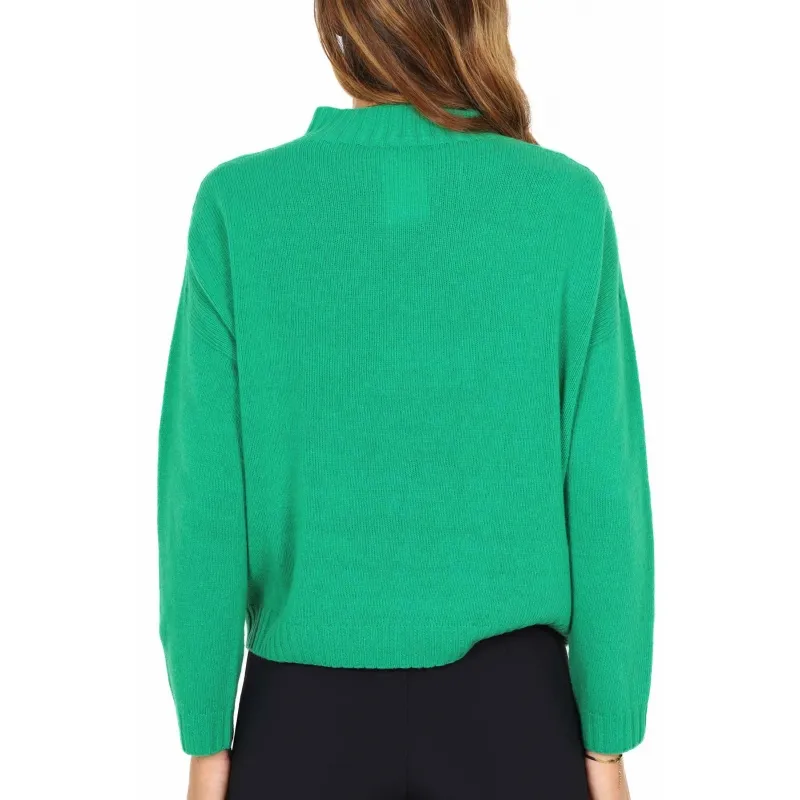 MAGLIA COLLO ALTO A CRATERE CON FRANGE, VERDE