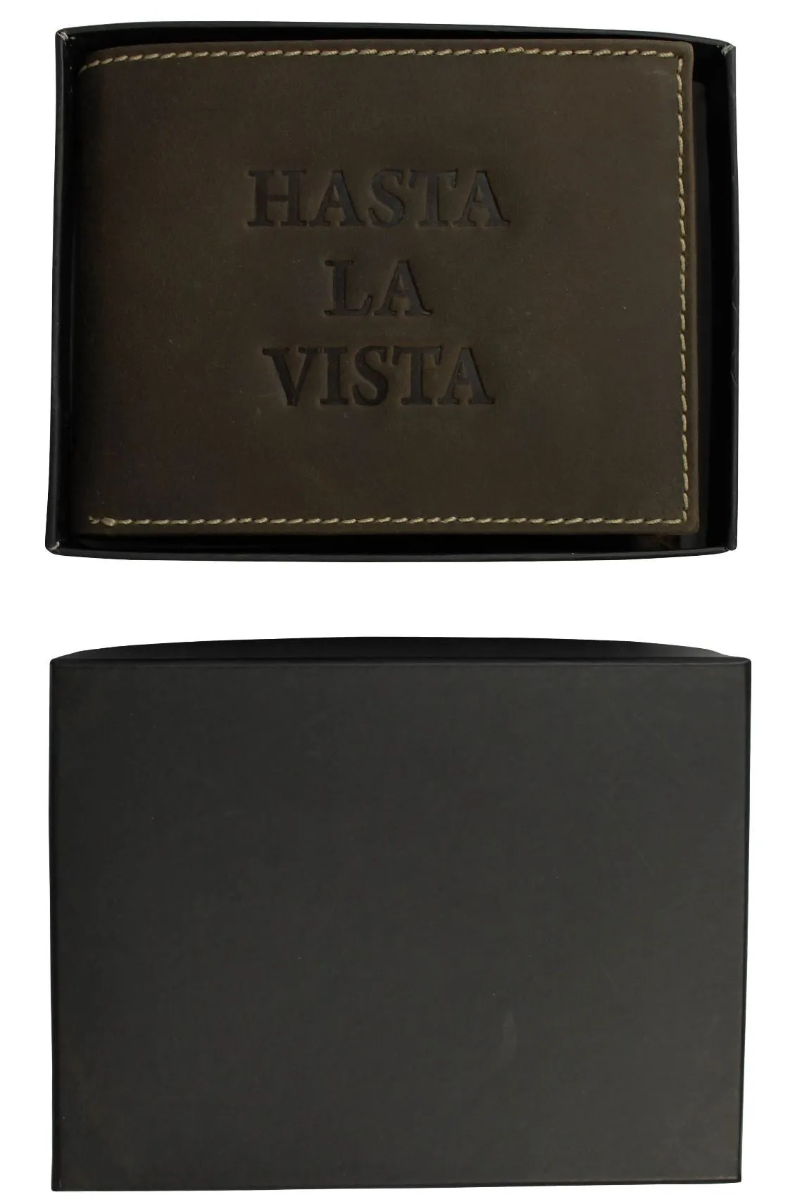 Mens Genuine Leather Wallet by Xact Clothing Embossed Hasta La Vista