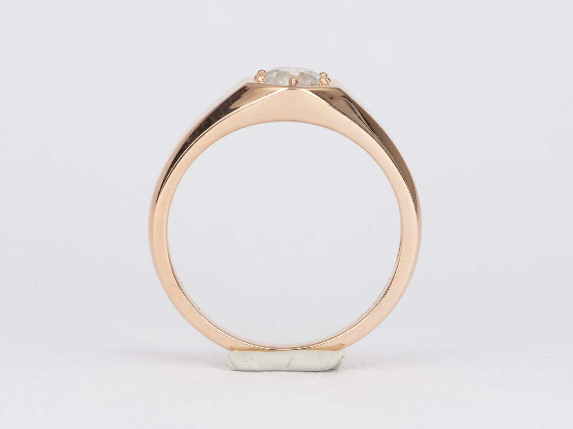 Milky White Diamond in Modern Hexagon Setting Signet Ring 14K Rose Gold R6476