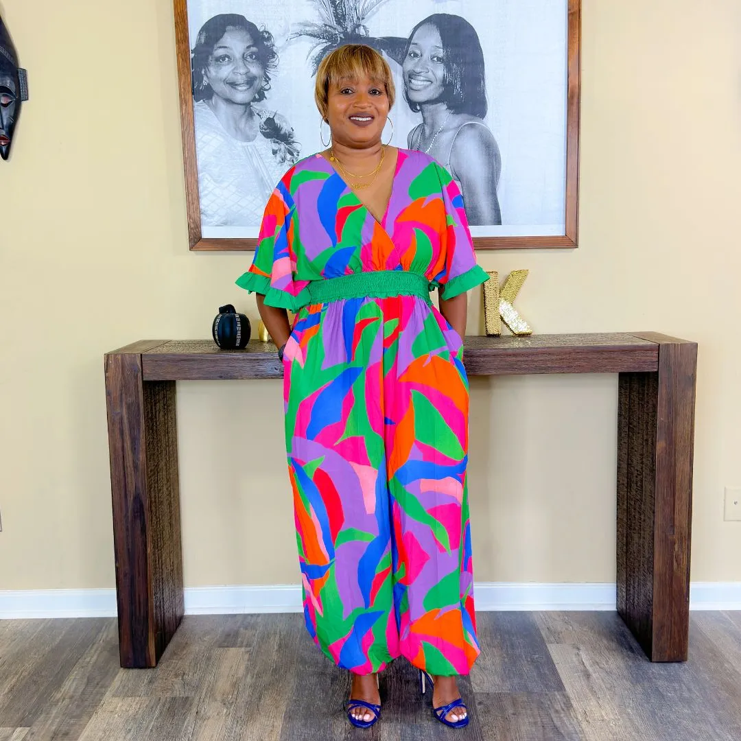 'Nalu' V-Neck Print Jumpsuit | Multi