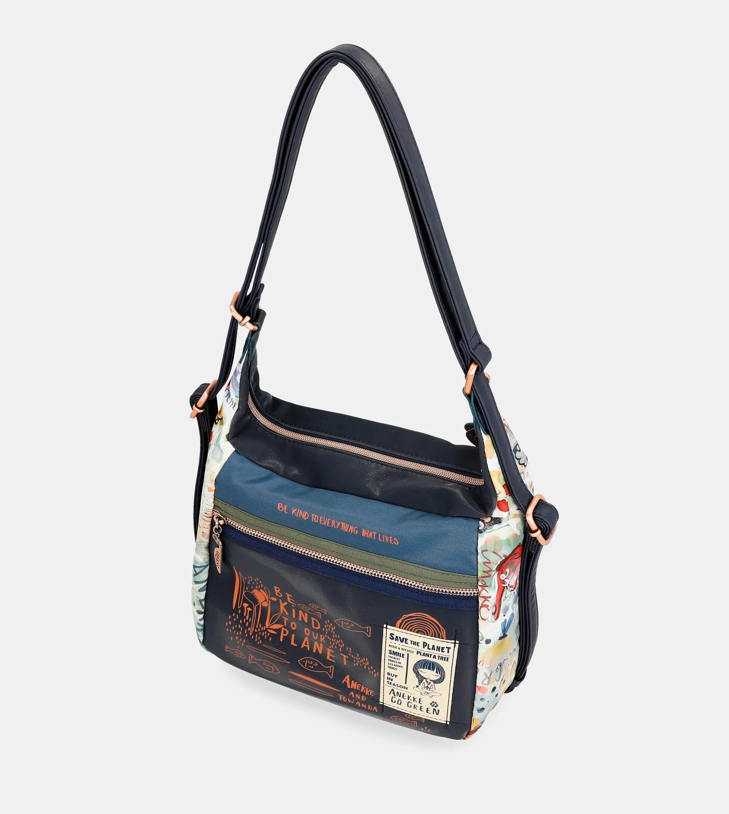 Nature Pachamama convertible crossbody bag into a backpack