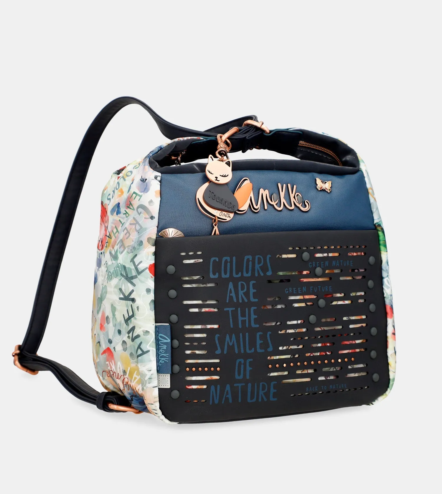 Nature Pachamama convertible crossbody bag into a backpack