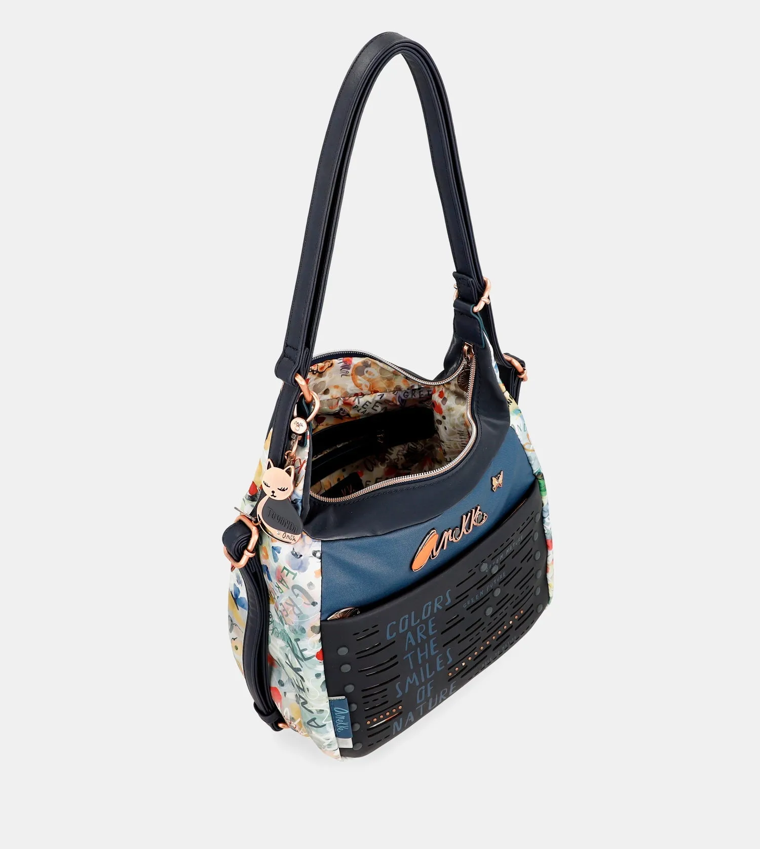 Nature Pachamama convertible crossbody bag into a backpack