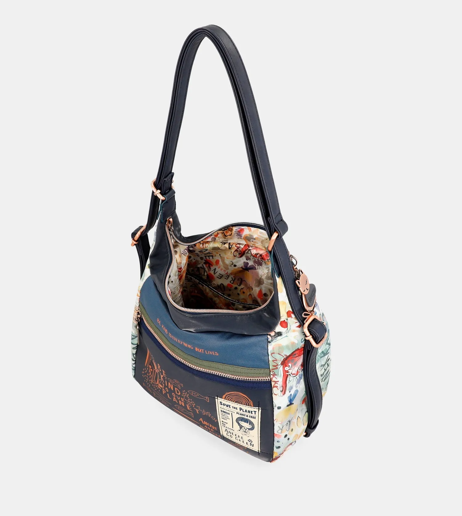 Nature Pachamama convertible crossbody bag into a backpack