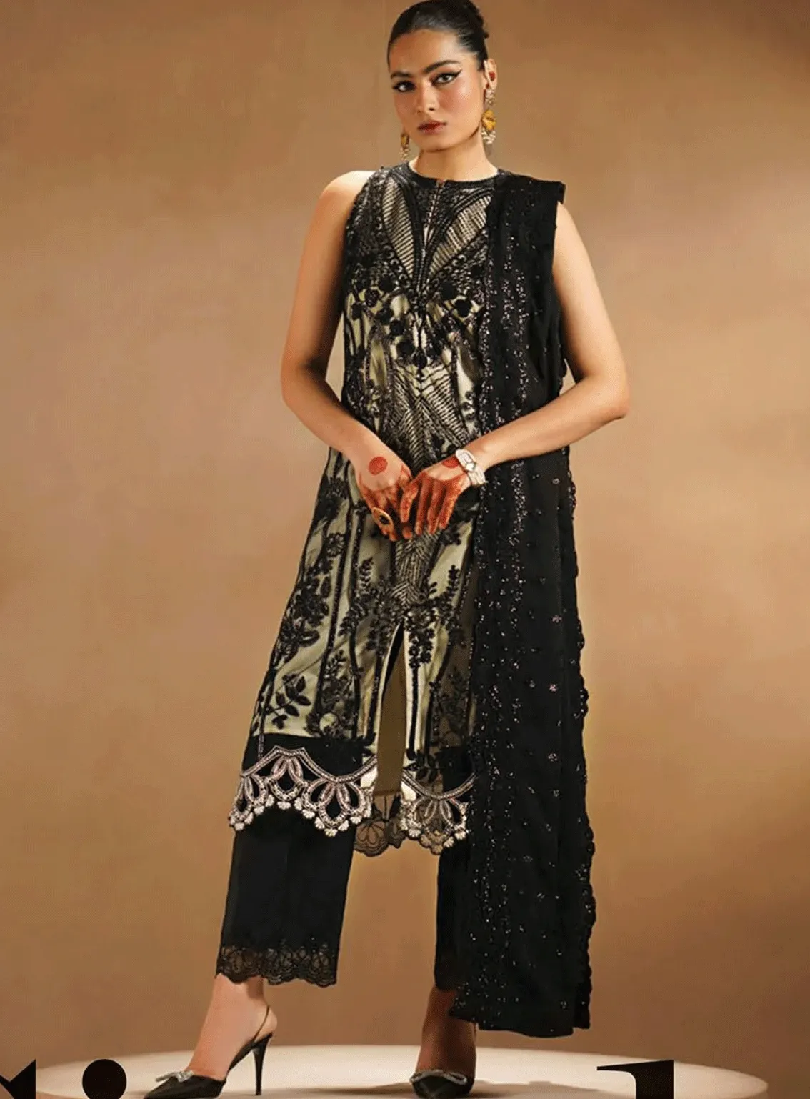 Nayab By Myeesha Embroidered Net Unstitched 3 Piece Suit - MY23NF 06 SIYAAH