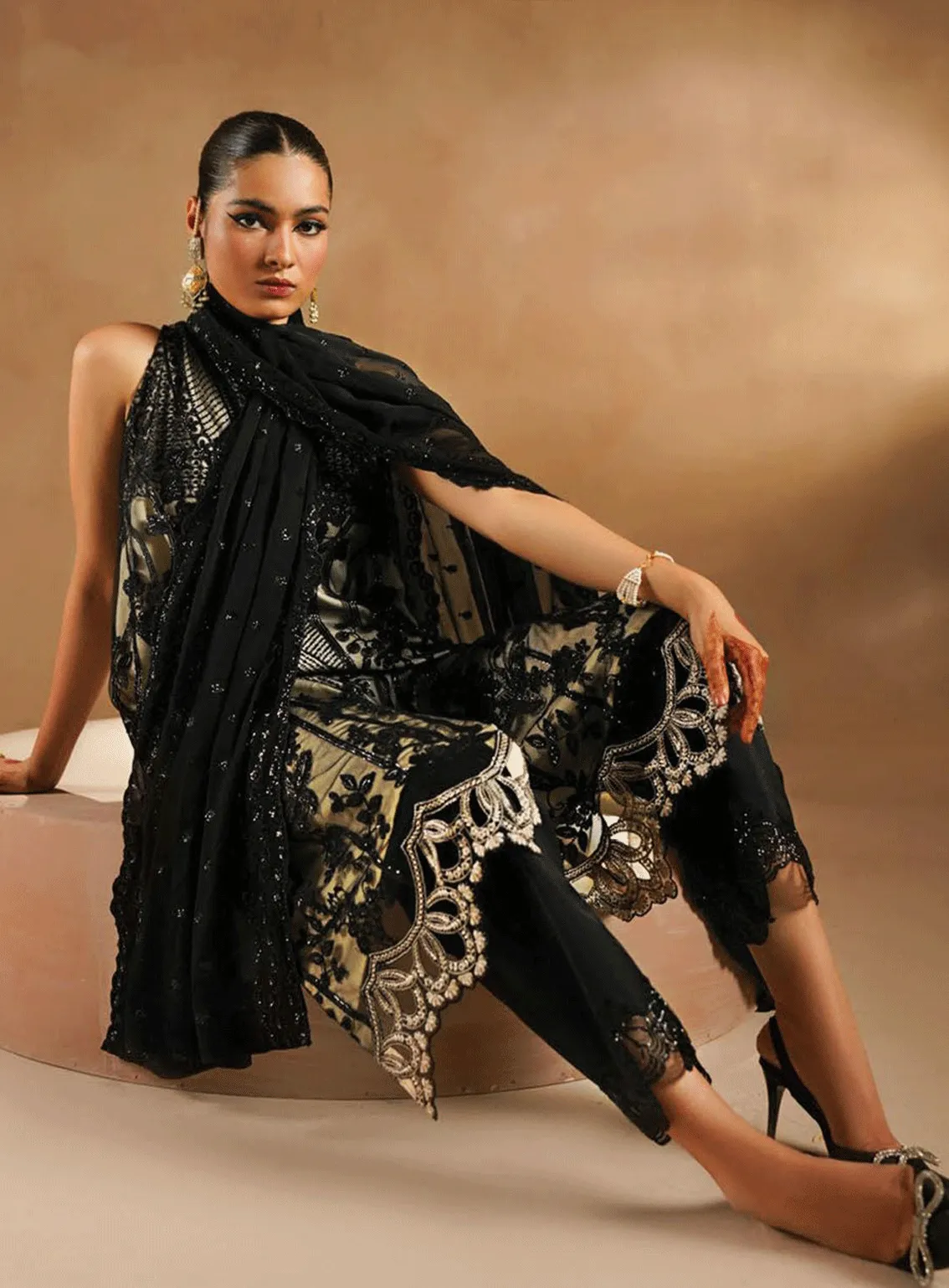 Nayab By Myeesha Embroidered Net Unstitched 3 Piece Suit - MY23NF 06 SIYAAH