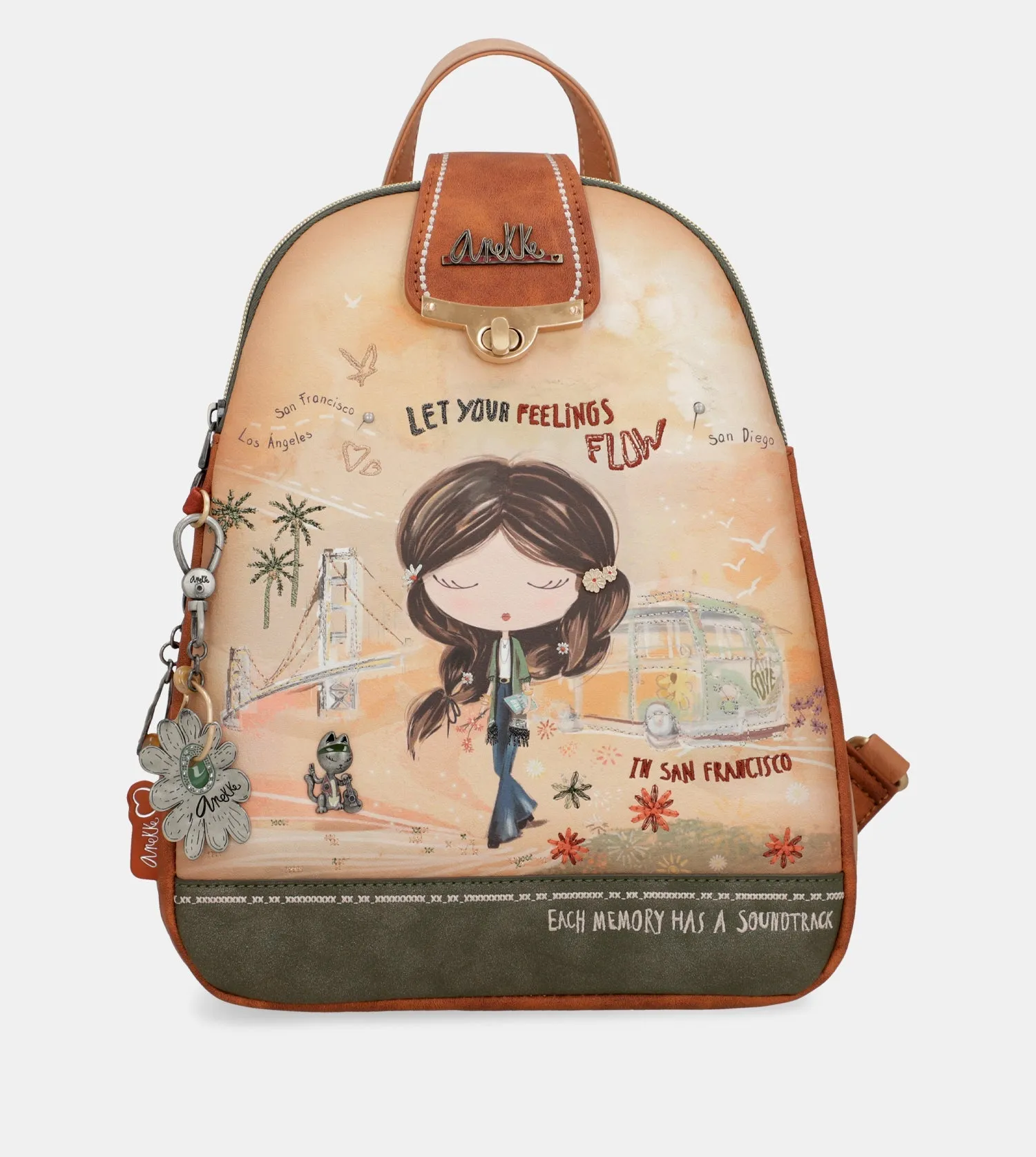 Peace & Love camel triple compartment backpack