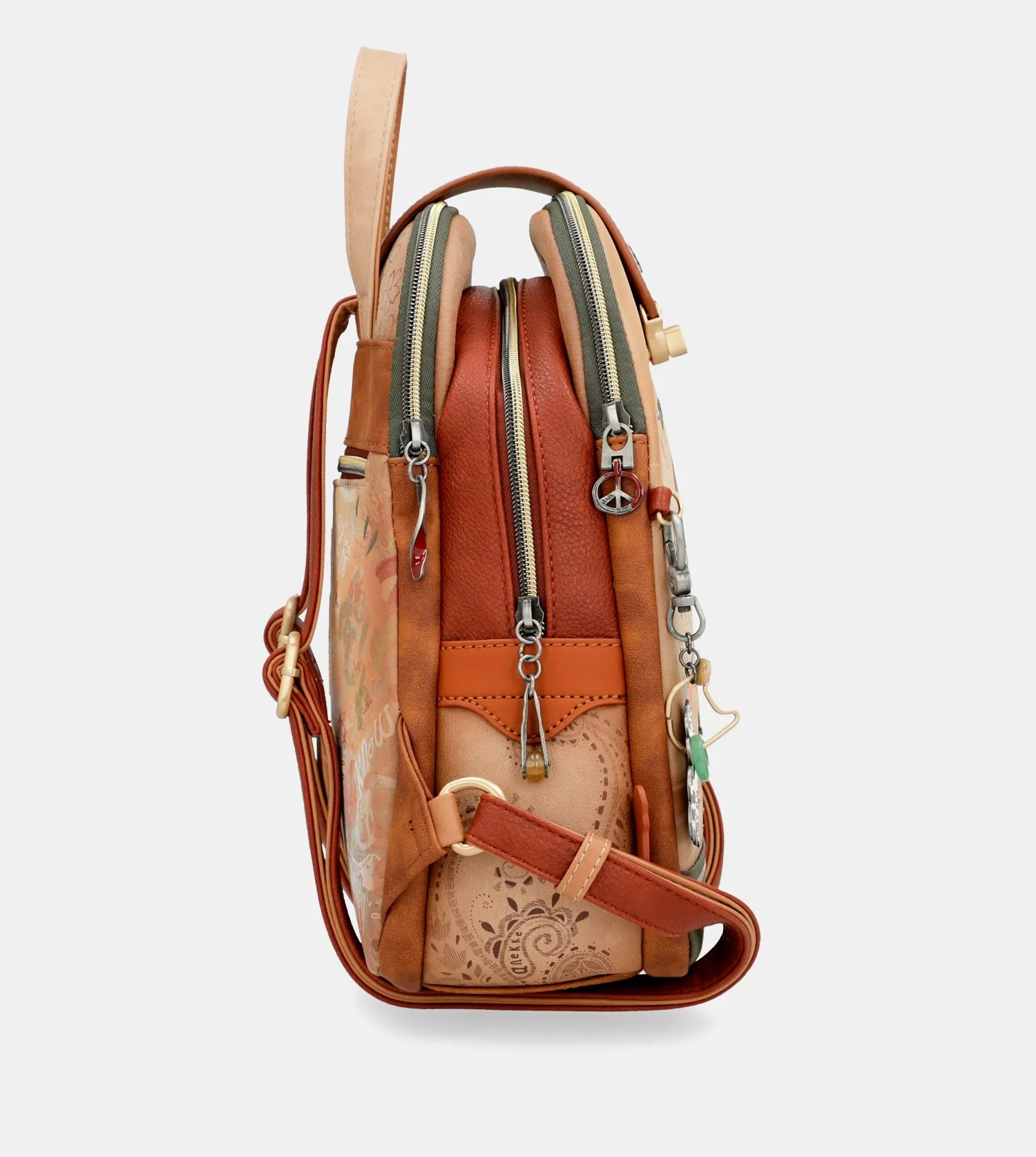 Peace & Love camel triple compartment backpack