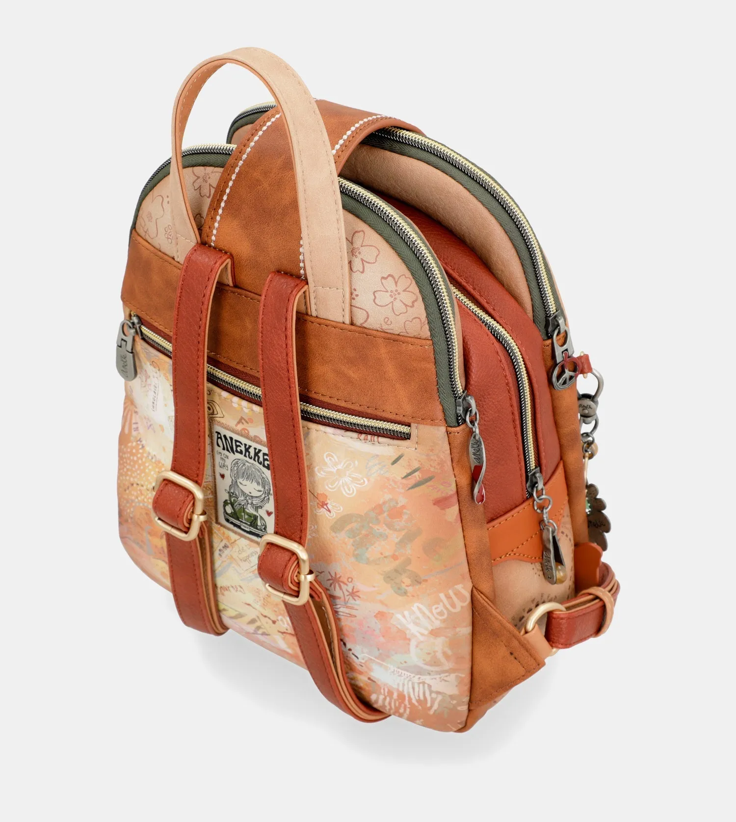 Peace & Love camel triple compartment backpack