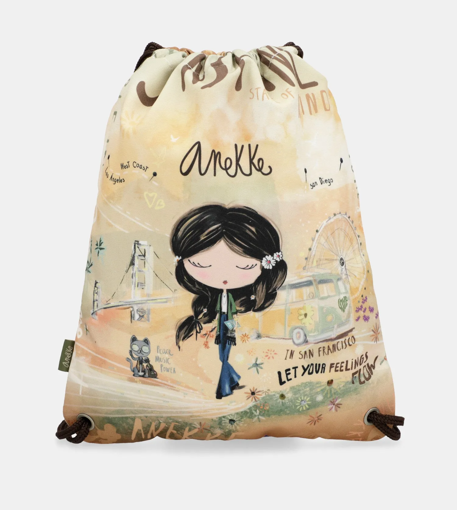 Peace & Love fabric drawstring backpack