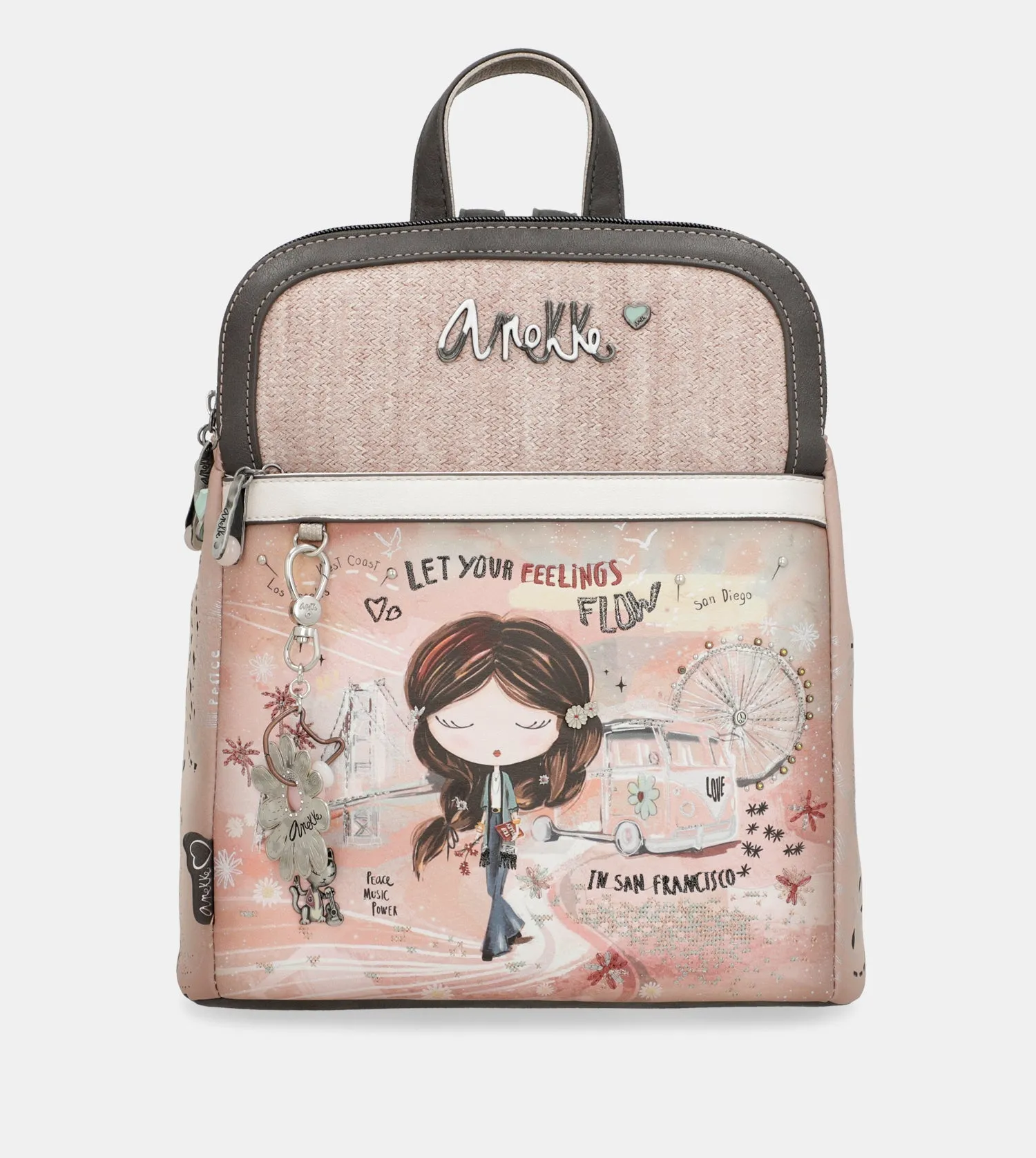 Peace & Love pink 2-compartment backpack