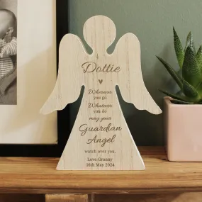 Personalised Guardian Angel Rustic Wooden Angel Decoration