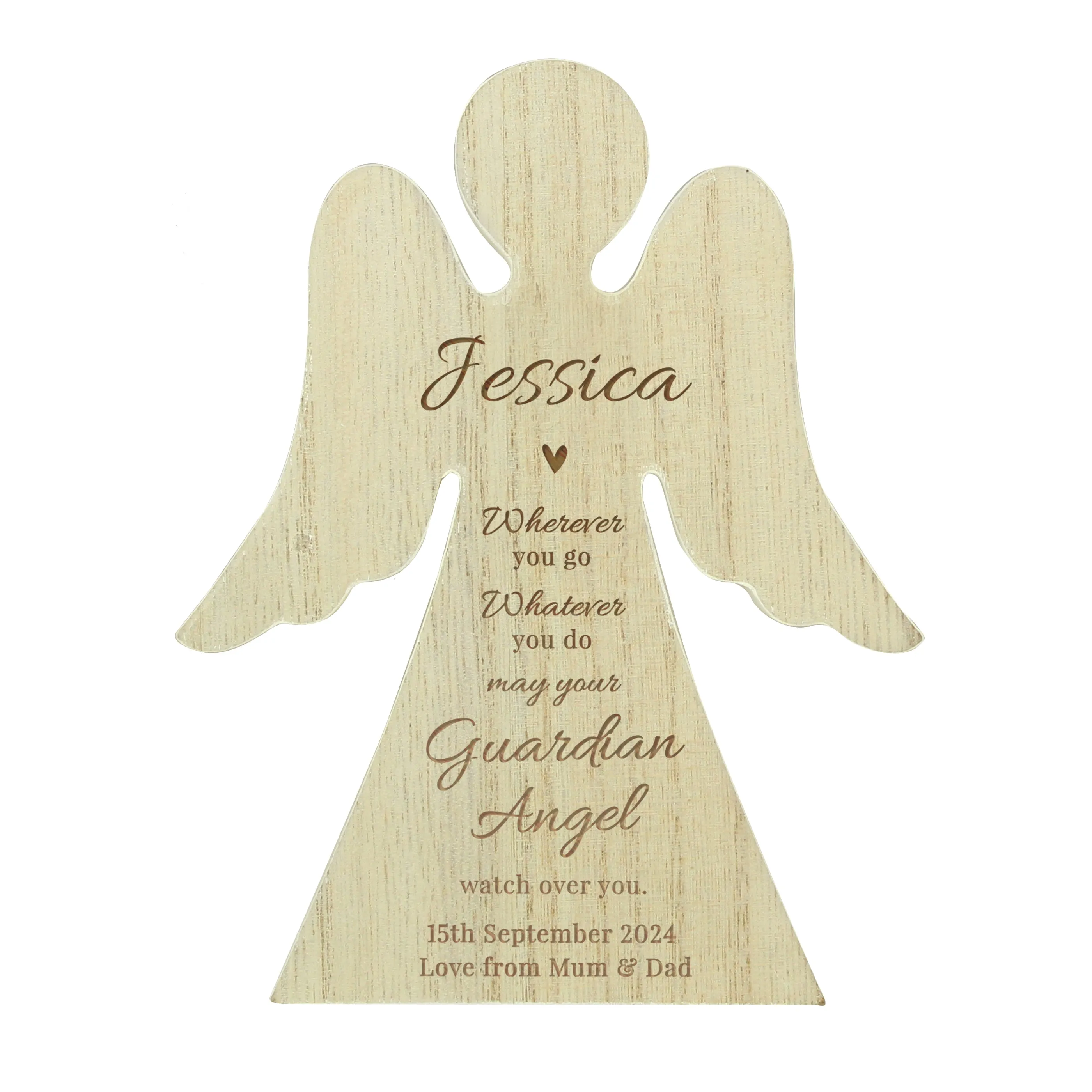 Personalised Guardian Angel Rustic Wooden Angel Decoration