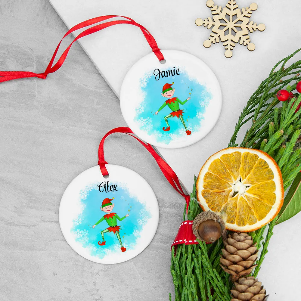 Personalised Playful Elf Christmas Ornament