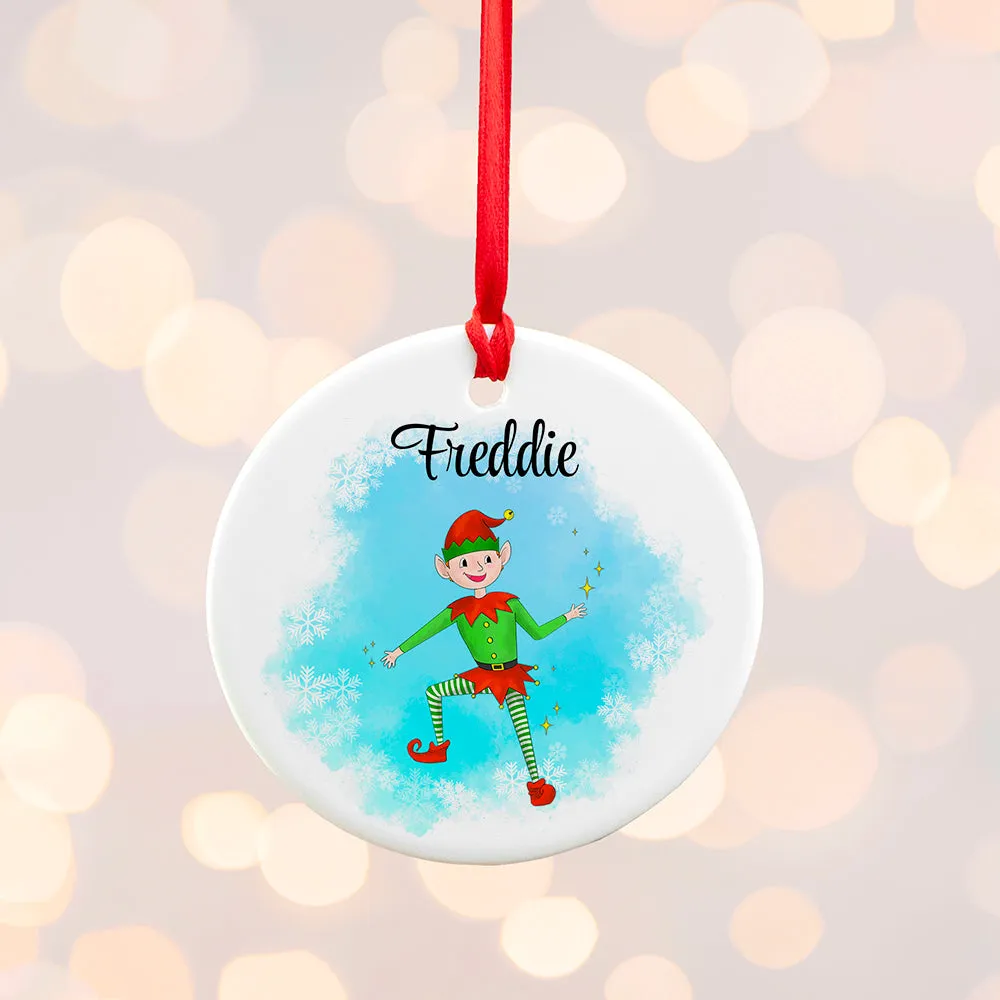 Personalised Playful Elf Christmas Ornament