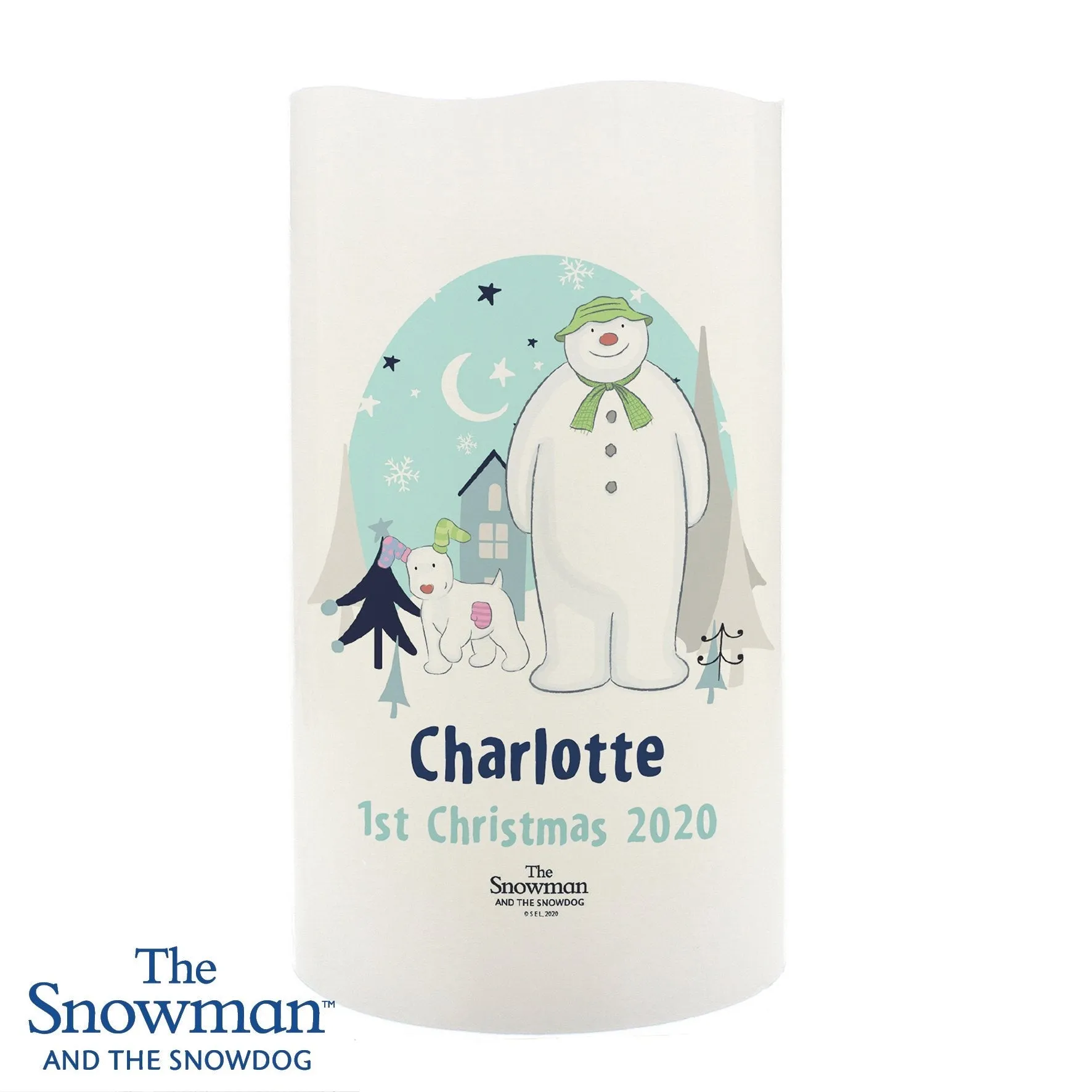 Personalised The Snowman and the Snowdog LED Candle