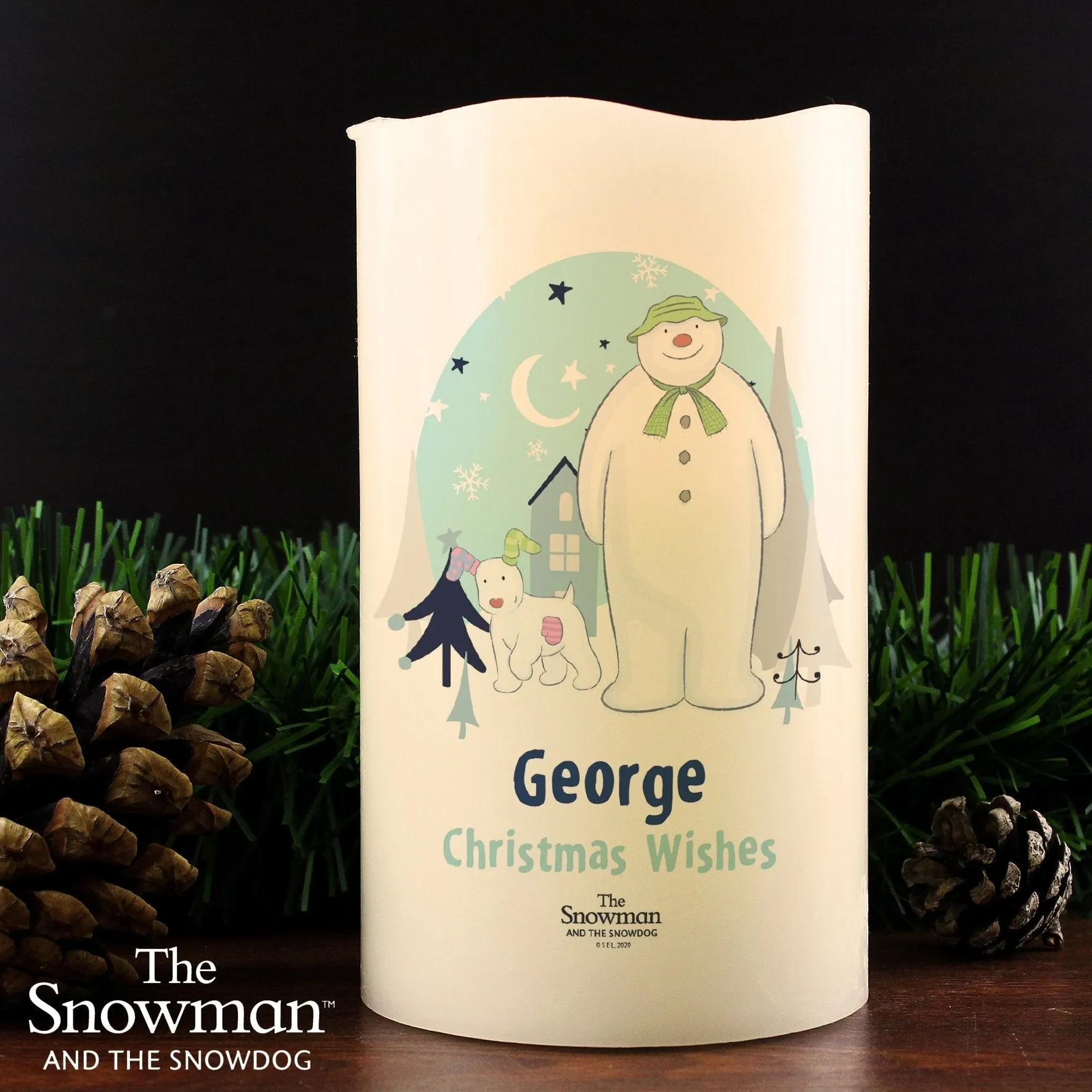 Personalised The Snowman and the Snowdog LED Candle