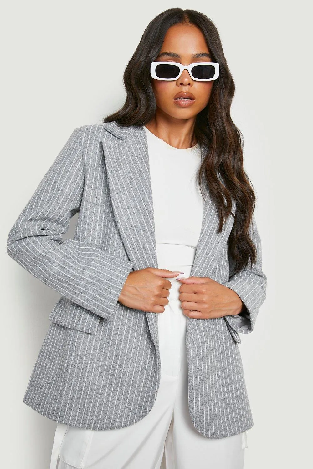 Petite Pinstripe Wool Look Blazer