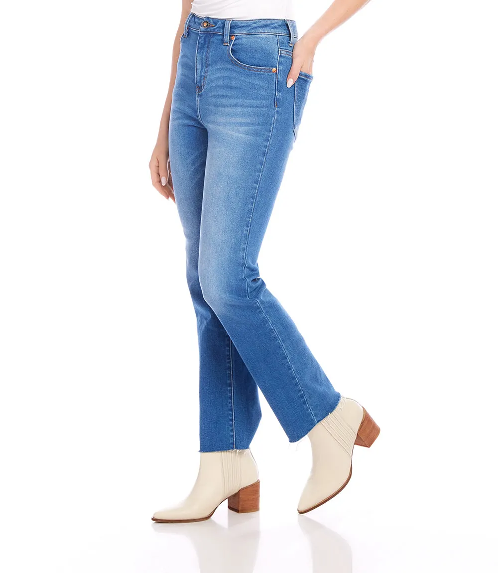 Petite Size Raw Hem Straight Jeans