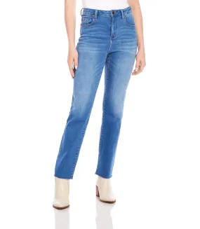 Petite Size Raw Hem Straight Jeans