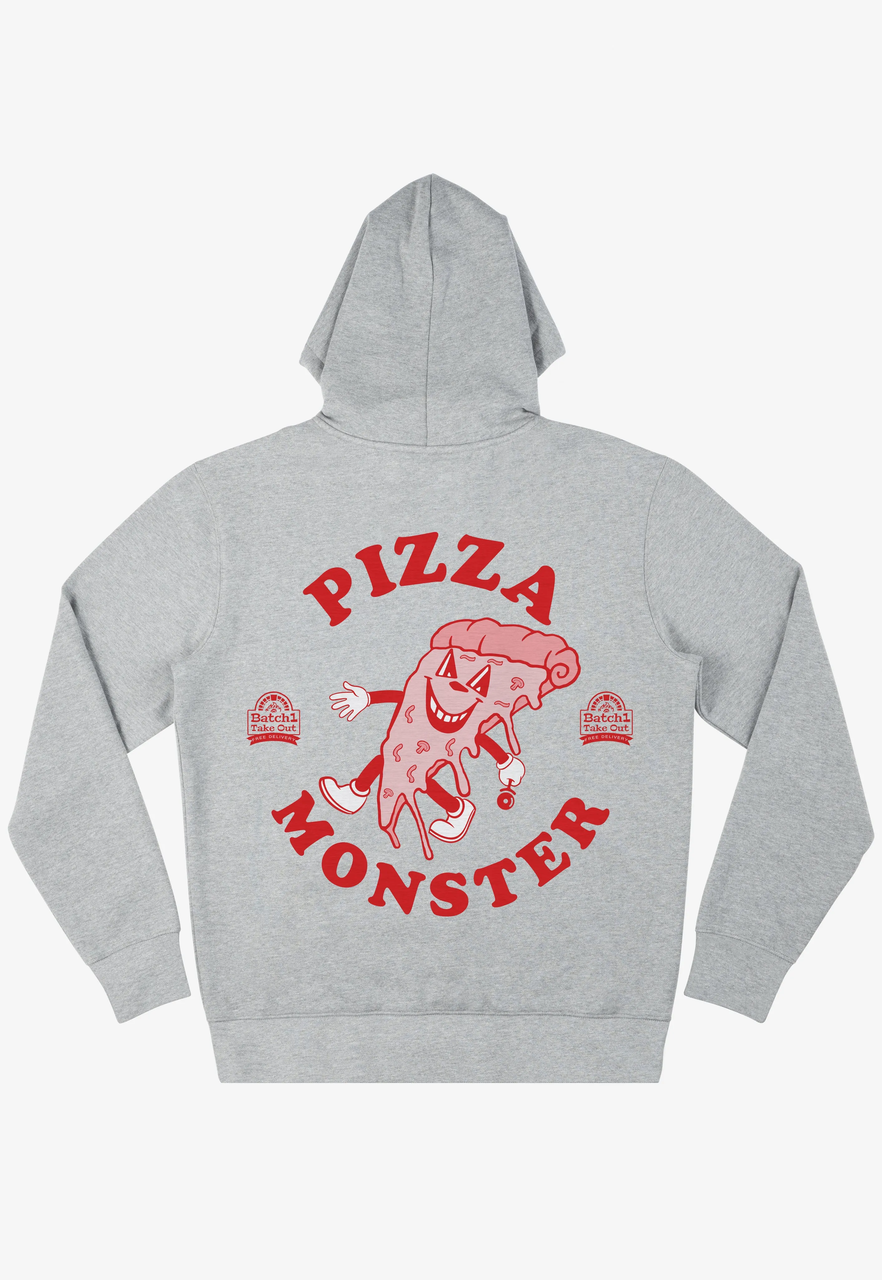 Pizza Monster Unisex Vintage Style Graphic Hoodie in Grey