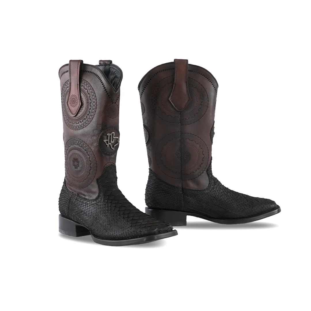 Platino Texas Country Exotic Boot Python Choco Rodeo Toe