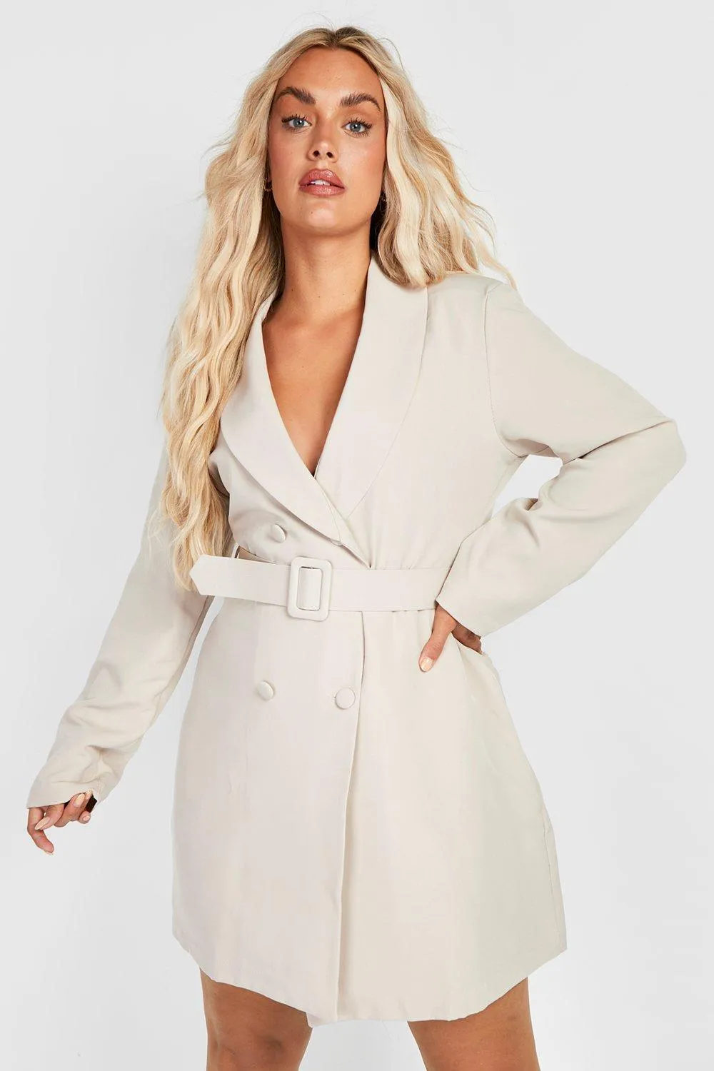 Plus Double Breasted Belted Blazer Dress