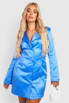 Plus Power Shoulder Satin Blazer Dress