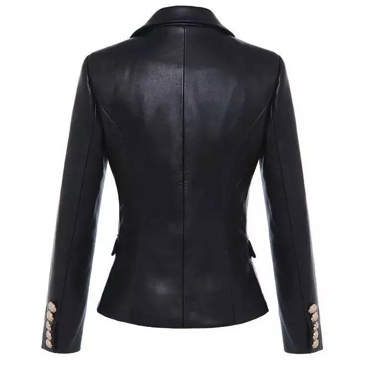 PU Leather Golden Trim Blazer