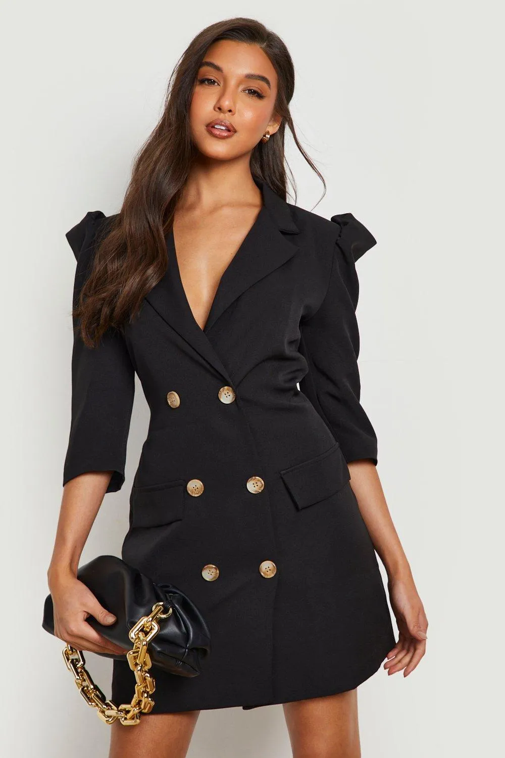 Puff Sleeve Double Breasted Blazer Dress