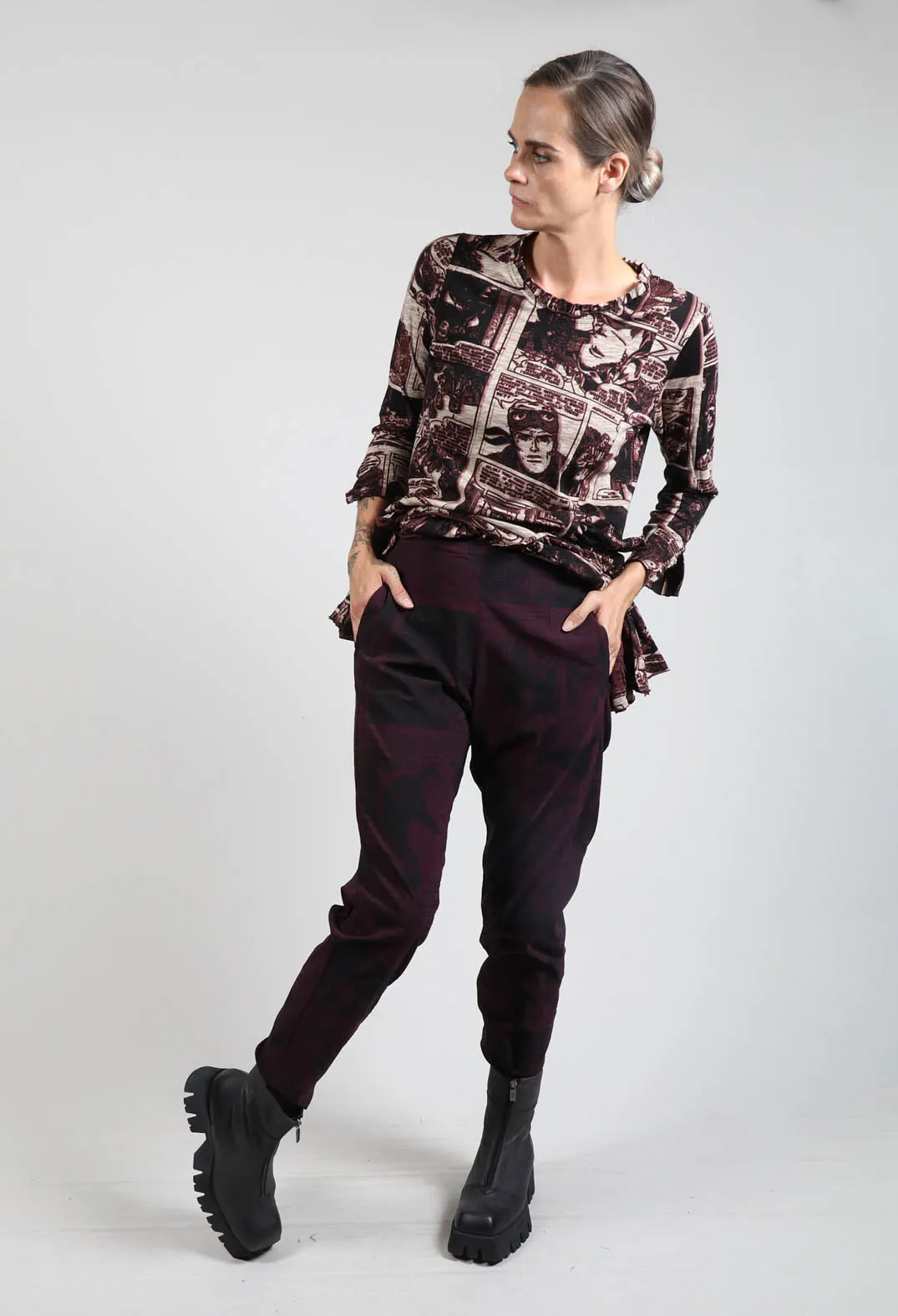 Pull On Slim Fit Trousers in Ruby Comic