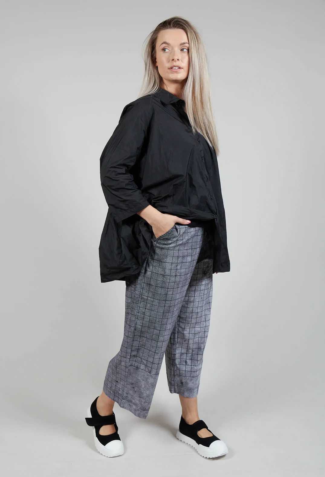 Pull On Wide Leg Trousers in Black Print