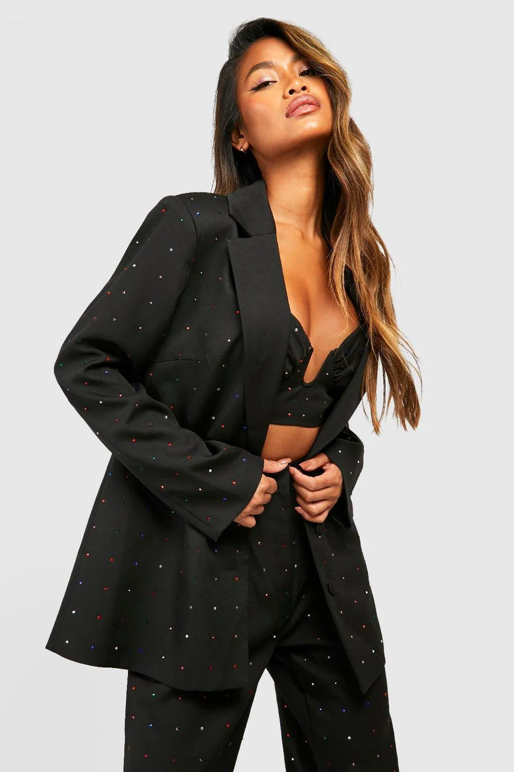 Rainbow Studded Oversized Tailored Blazer