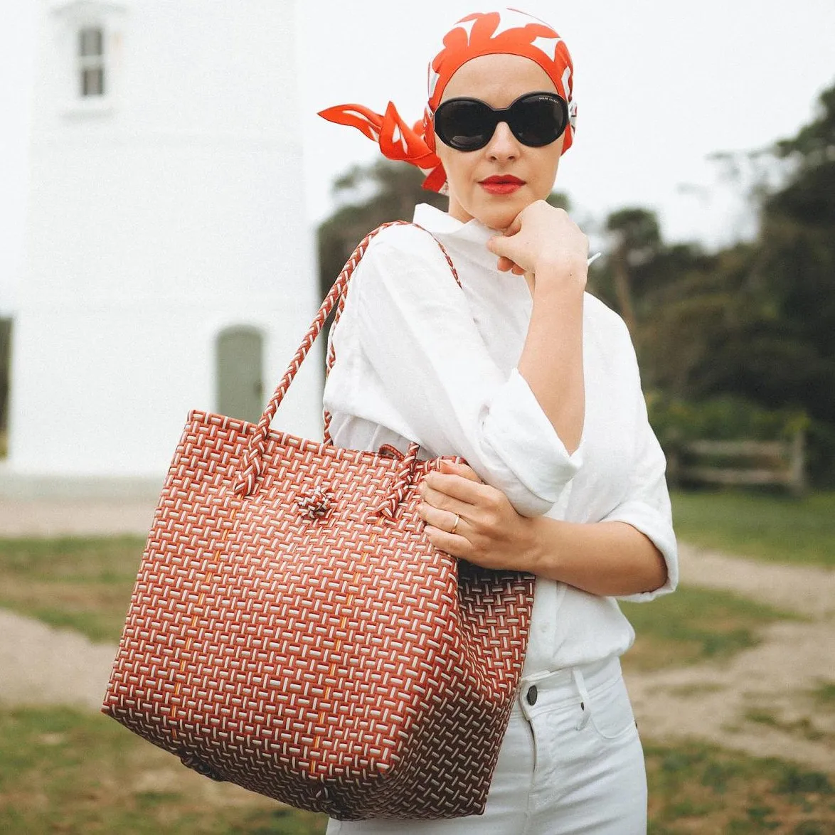 Red & White TOKO Recycled Woven Tote Bag