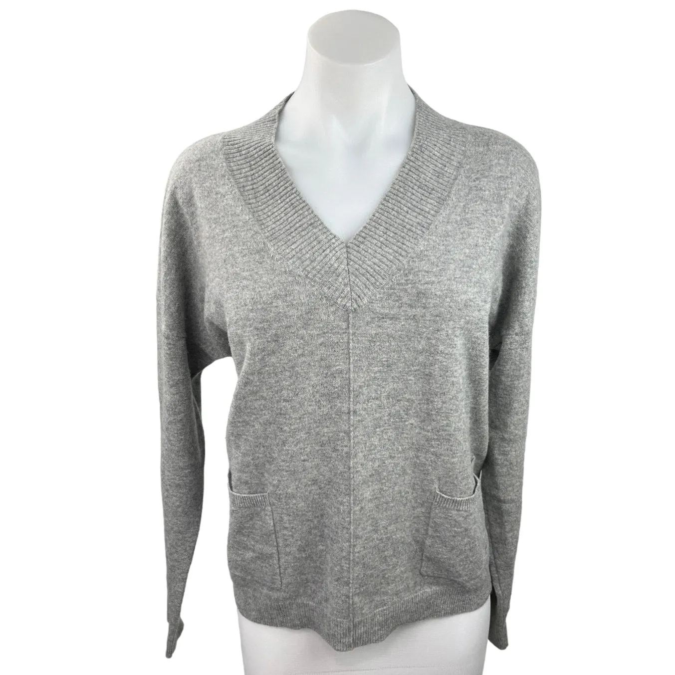 Repeat Easy Knit Gray 100% Cashmere V-Neck Long Sleeve Pullover Sweater Size S